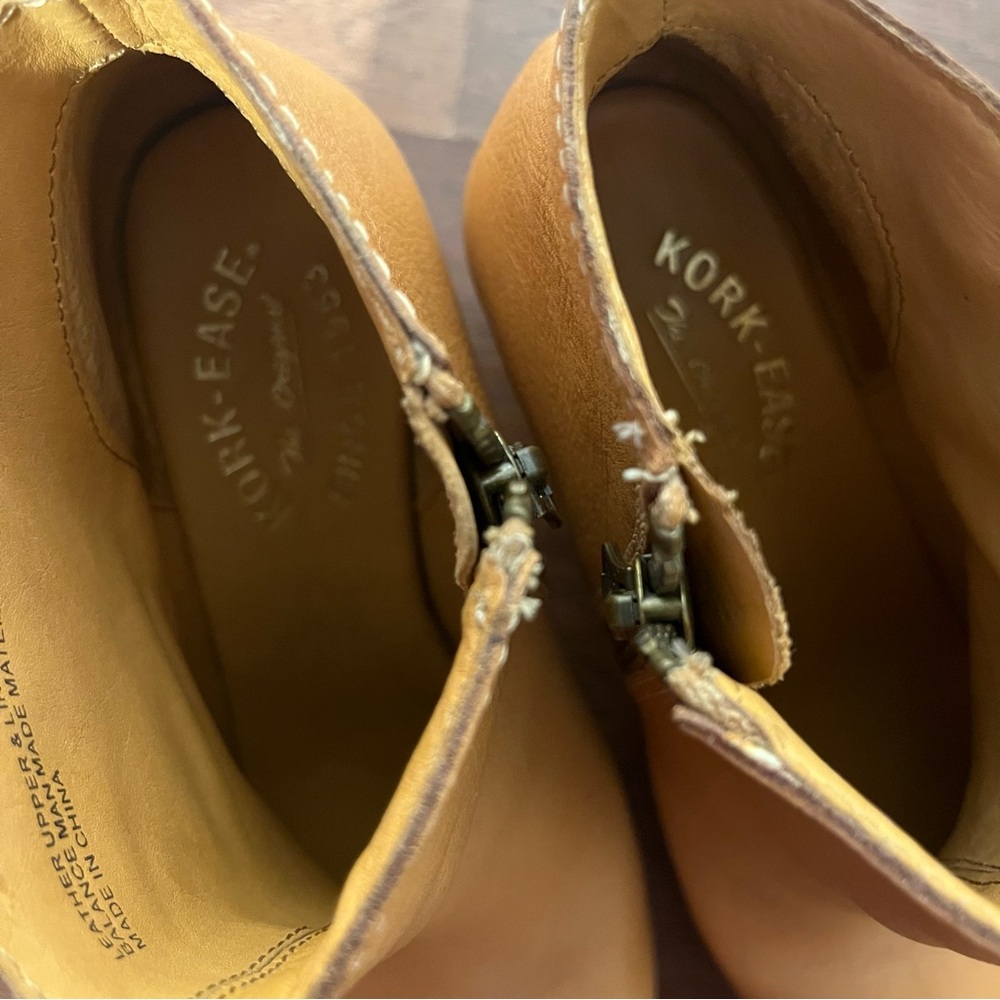 KORK EASE Leather Seeley Booties Tan Spice Side Zip Block Heel Boots Size 7 - Picture 6 of 9
